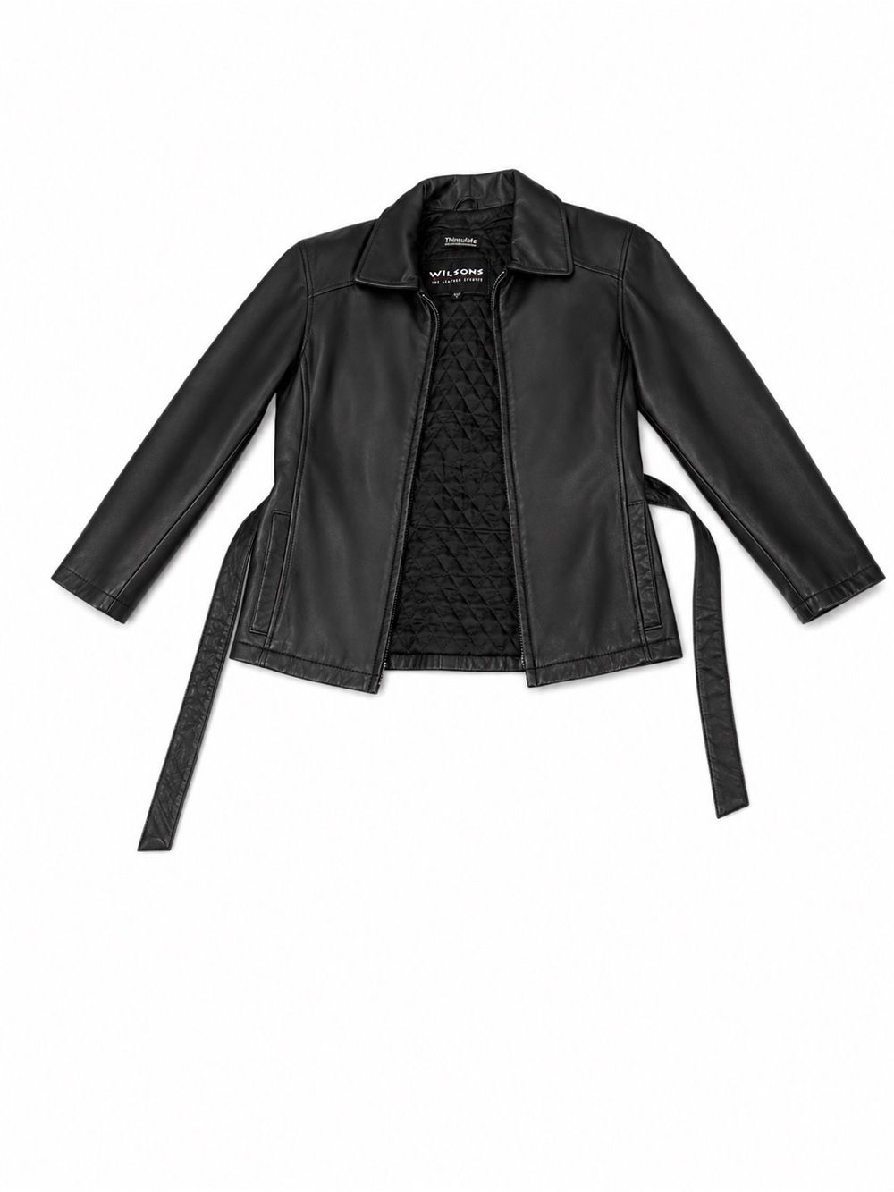 Wilsons Genuine Leather Maxima Full Zip Wrap Tie Vintage Motorcycle Biker Jacket - Picture 3 of 6